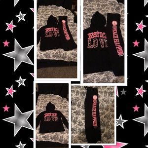 Black and pink justice zip up jacket and pants